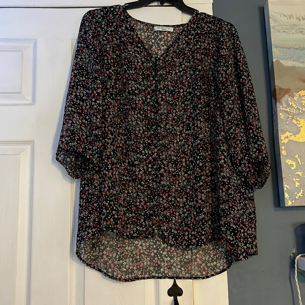 Liz Claiborne Sheer Floral Button Down Blouse